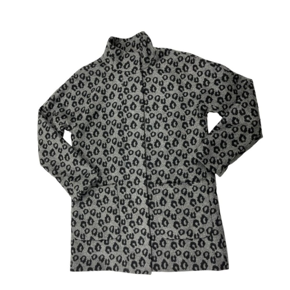 Old Navy Leopard Print Gray Black Zip Up Coat Pockets Funnel Neck Size Small